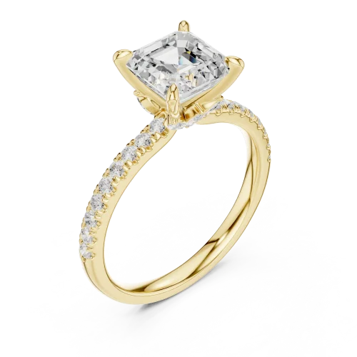 Ethereal Emerald Cut Pavé-Set Solitaire Ring