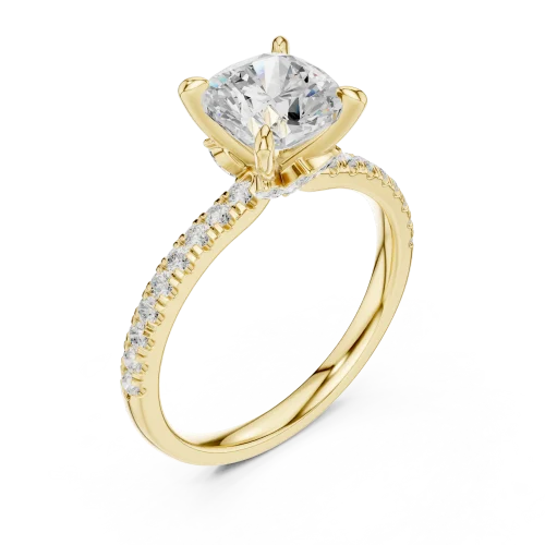 Ethereal Cushion Cut Pavé-Set Solitaire Ring