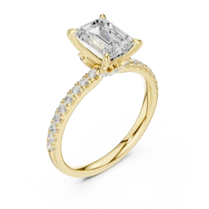 Symmetry Emerald Cut Pavé-Set Solitaire Ring