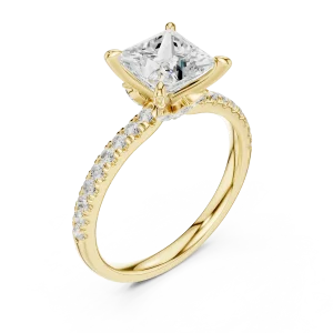 Ethereal Princess Cut Solitaire Pavé Accented Engagement Ring