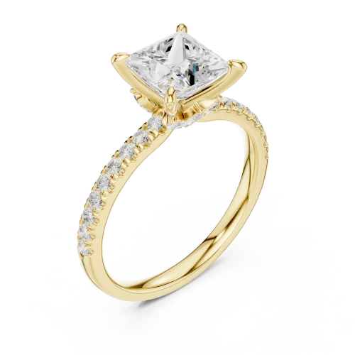 Ethereal Princess Cut Solitaire Pavé Accented Engagement Ring
