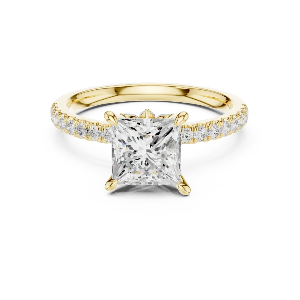 Ethereal Princess Cut Solitaire Pavé Accented Engagement Ring - Image 2