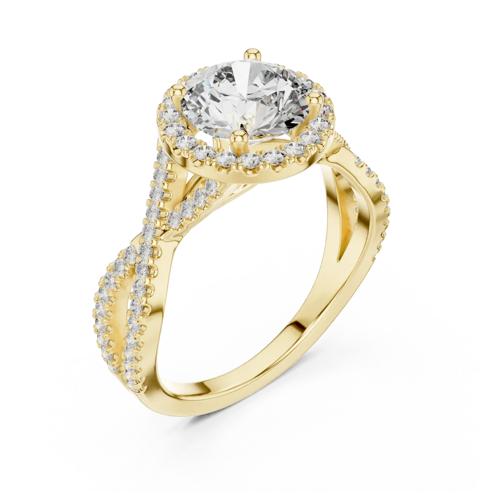 Experience timeless elegance with our round brilliant solitaire ring, featuring a twist-shank design and radiant DIAMEUR lab-grown diamonds. Shop now.