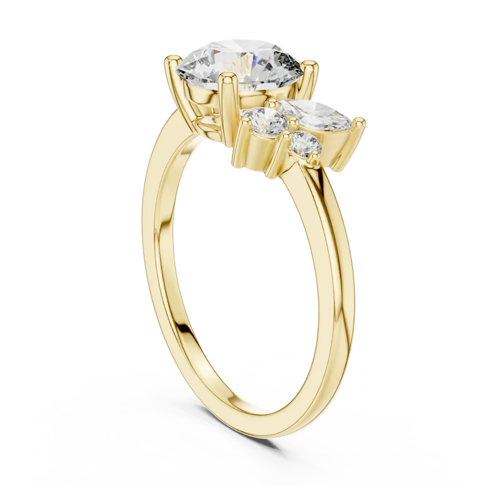 Ethereal Round Brilliant and Marquise Cluster Solitaire Ring - Image 3