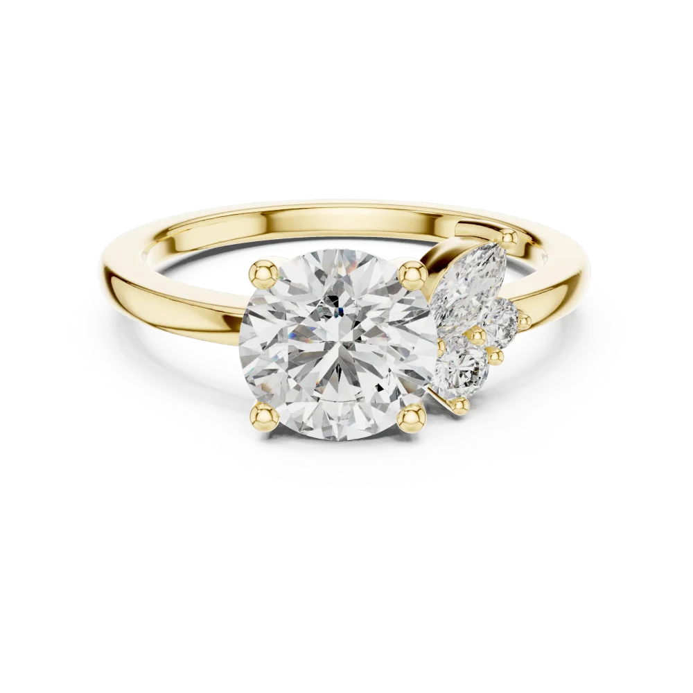 Ethereal Round Brilliant and Marquise Cluster Solitaire Ring - Image 2