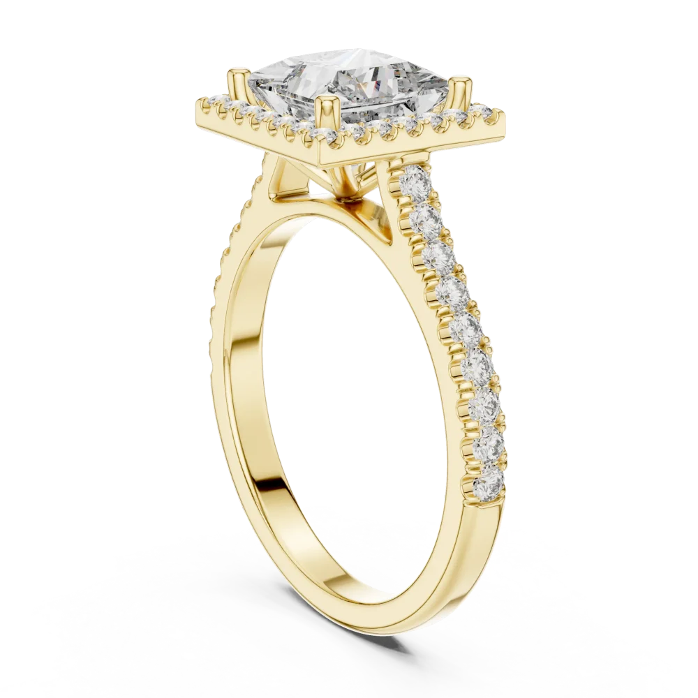 Symmetry Princess Cut Halo Pavé-Set Solitaire Ring - Image 3