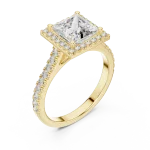 Symmetry Princess Cut Halo Pavé-Set Solitaire Ring
