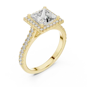 Symmetry Princess Cut Halo Pavé-Set Solitaire Ring