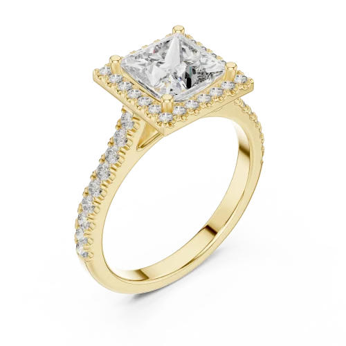Symmetry Princess Cut Halo Pavé-Set Solitaire Ring