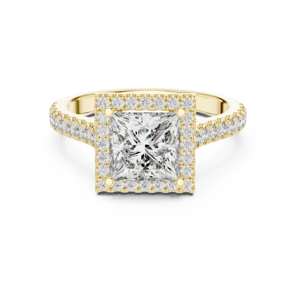 Symmetry Princess Cut Halo Pavé-Set Solitaire Ring - Image 2