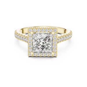 Symmetry Princess Cut Halo Pavé-Set Solitaire Ring - Image 2