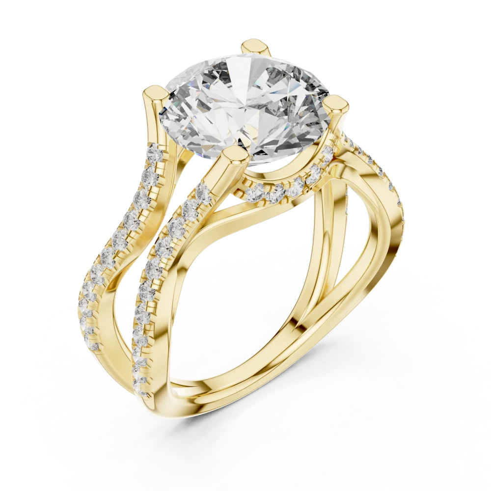 Discover the Infinite Radiance Solitaire Ring, a breathtaking round brilliant DIAMEUR diamond set in a modern pavé band. Elevate your style today.