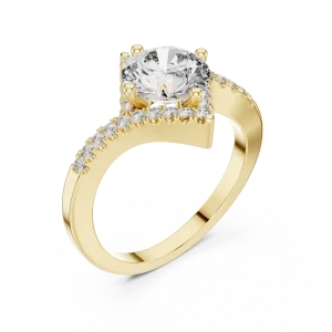 Luminary Round Brilliant Pavé-Set Geometric Solitaire Ring