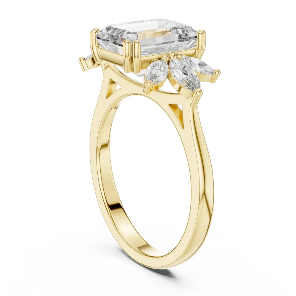 Ethereal Emerald and Marquise Cluster Solitaire Ring - Image 3