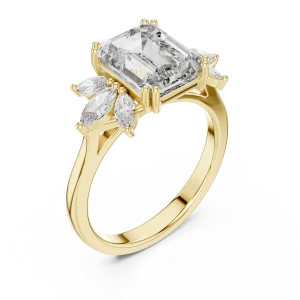 Ethereal Emerald and Marquise Cluster Solitaire Ring