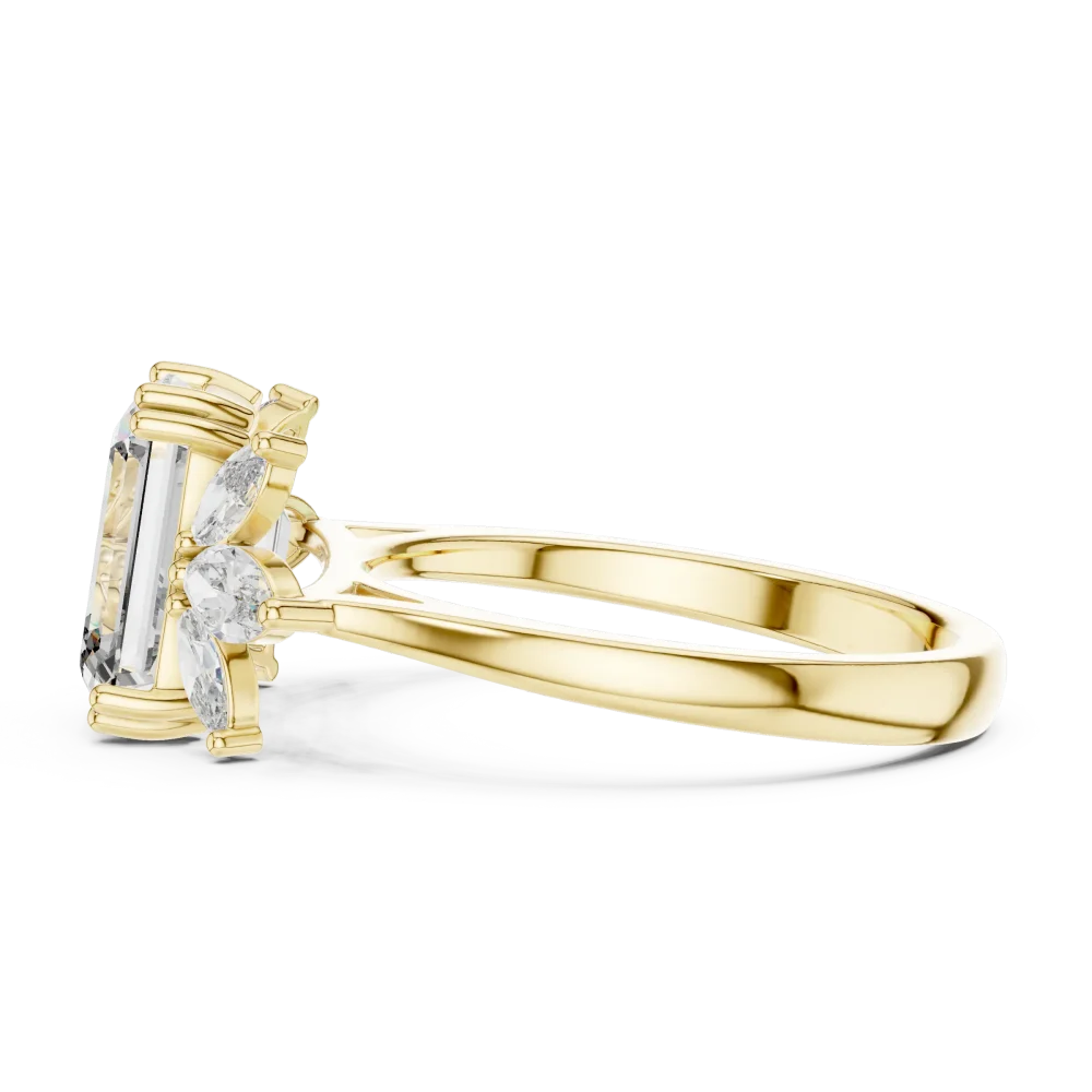 Ethereal Emerald and Marquise Cluster Solitaire Ring - Image 4