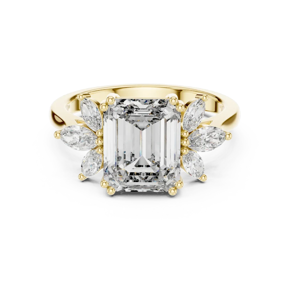 Ethereal Emerald and Marquise Cluster Solitaire Ring - Image 2