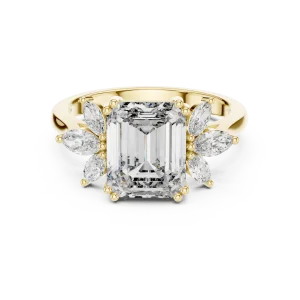 Ethereal Emerald and Marquise Cluster Solitaire Ring - Image 2