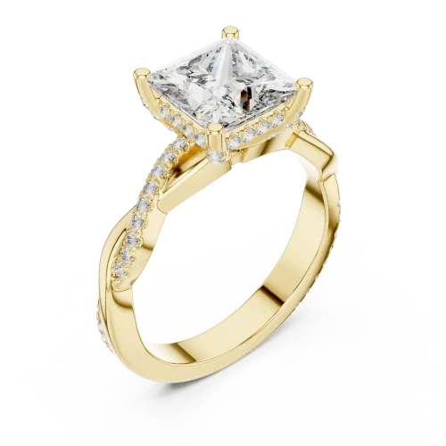 Luminary Princess Cut Pavé-Set Twisted Solitaire Ring