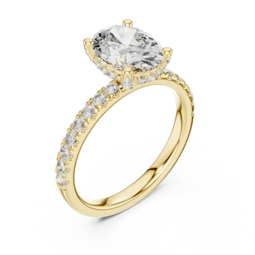 Ethereal Oval Cut Pavé-Set Hidden Halo Solitaire Ring