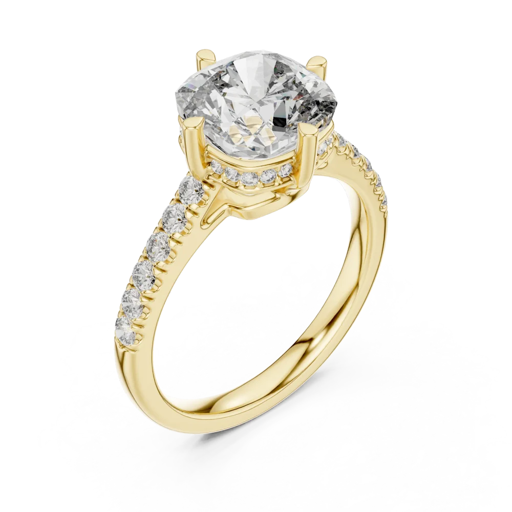 Discover the radiant beauty of this cushion-cut solitaire engagement ring, set with brilliant DIAMEUR diamonds. Elevate your forever, shop today.