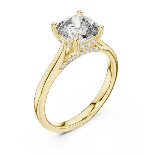 Ethereal Cushion Cut Hidden Halo Solitaire Engagement Ring