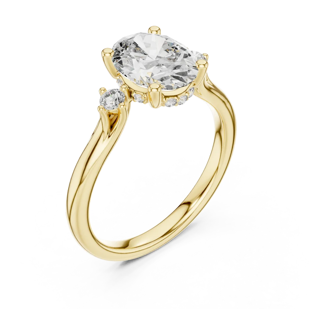Experience the timeless beauty of this oval three-stone solitaire ring. Featuring brilliant DIAMEUR diamonds, it is the perfect luxury choice. Shop now.
