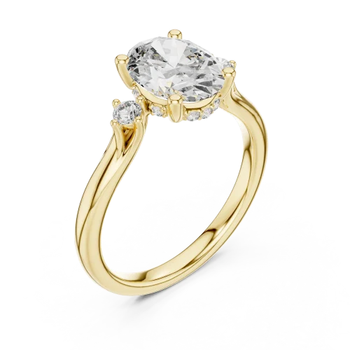 Ethereal Oval Three-Stone Modern Classic Solitaire Ring
