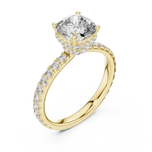 Ethereal Cushion Cut Hidden Halo Pavé-Set Solitaire Ring