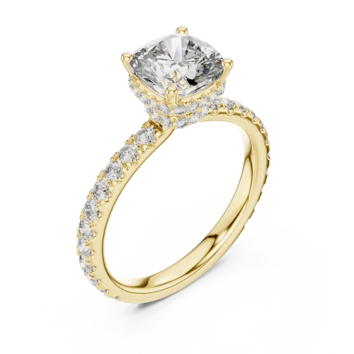 Ethereal Cushion Cut Hidden Halo Pavé-Set Solitaire Ring