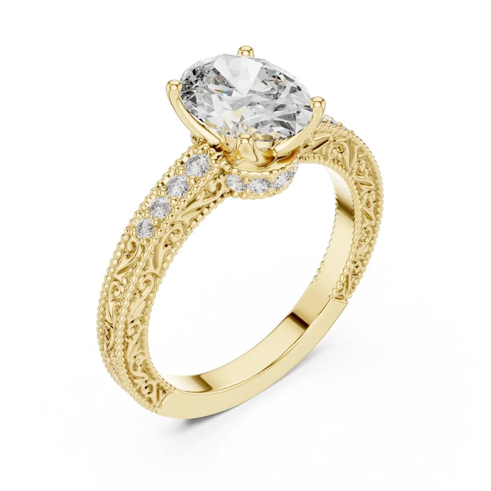 Discover the radiant beauty of our oval-cut solitaire ring, featuring exquisite pave details and superior fire. Shop this sustainable luxury piece today.