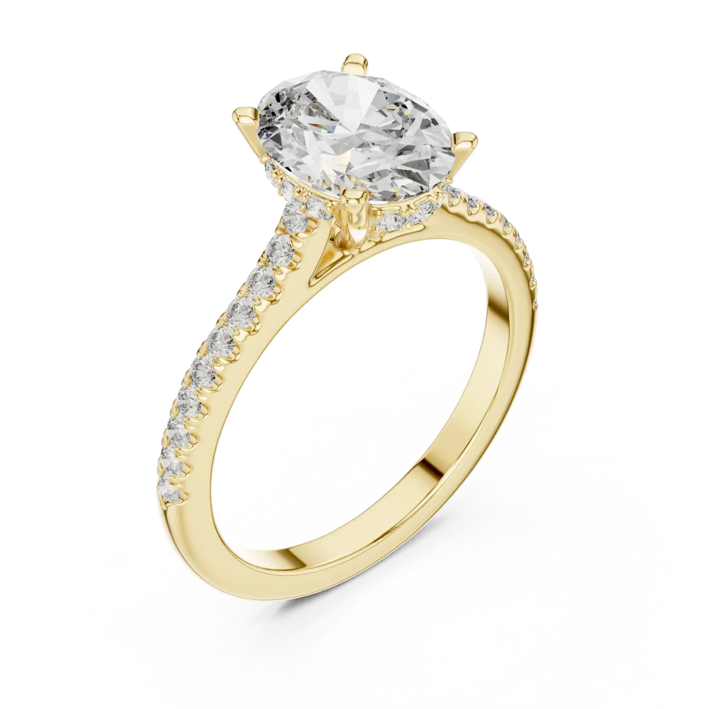 Embrace timeless elegance with this oval-cut solitaire ring, featuring brilliant pavé-set DIAMEUR diamonds. Elevate your collection; shop this today.