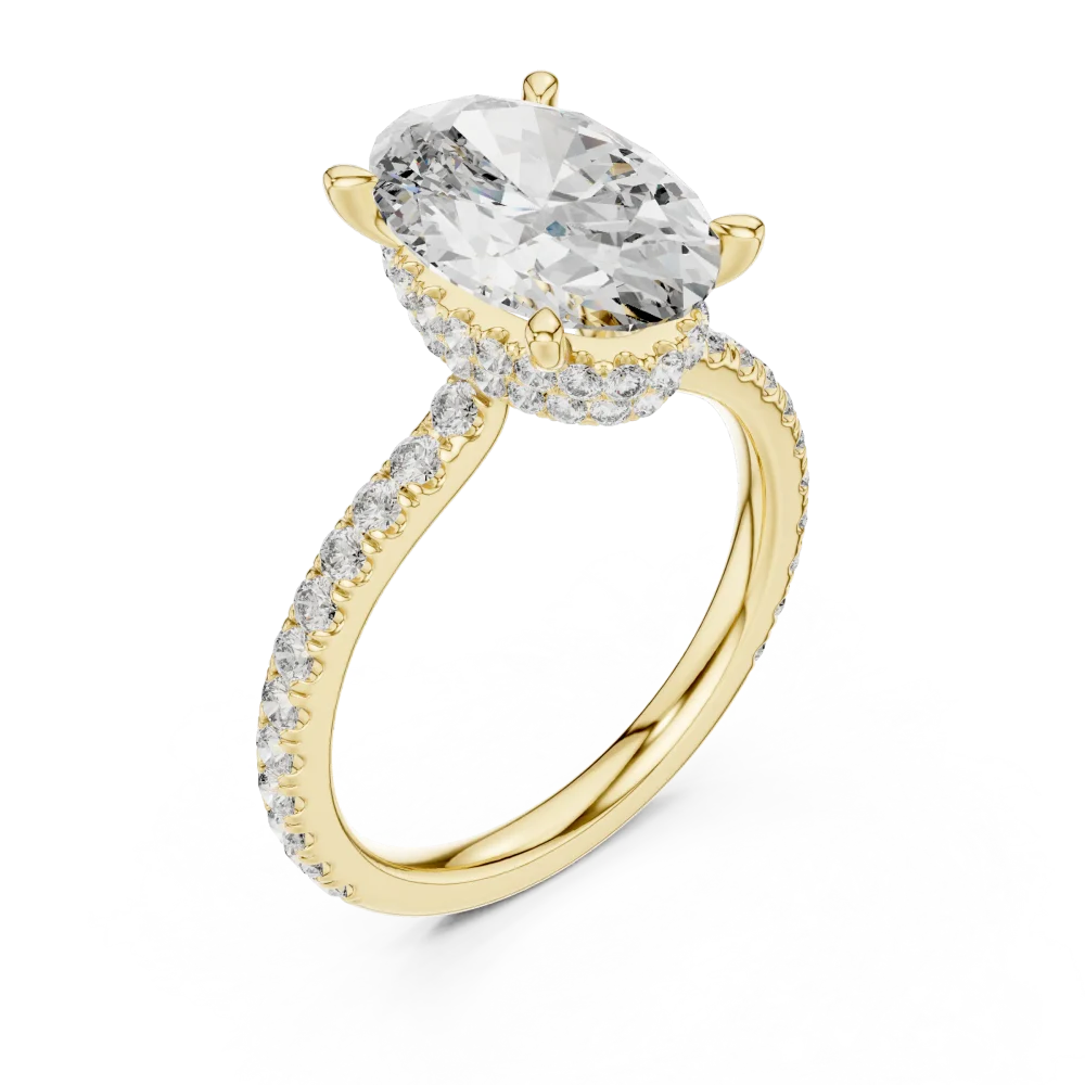 Discover the Ethereal Cushion Cut Solitaire Ring, featuring a radiant DIAMEUR diamond in a hidden halo setting. Elevate your collection today.