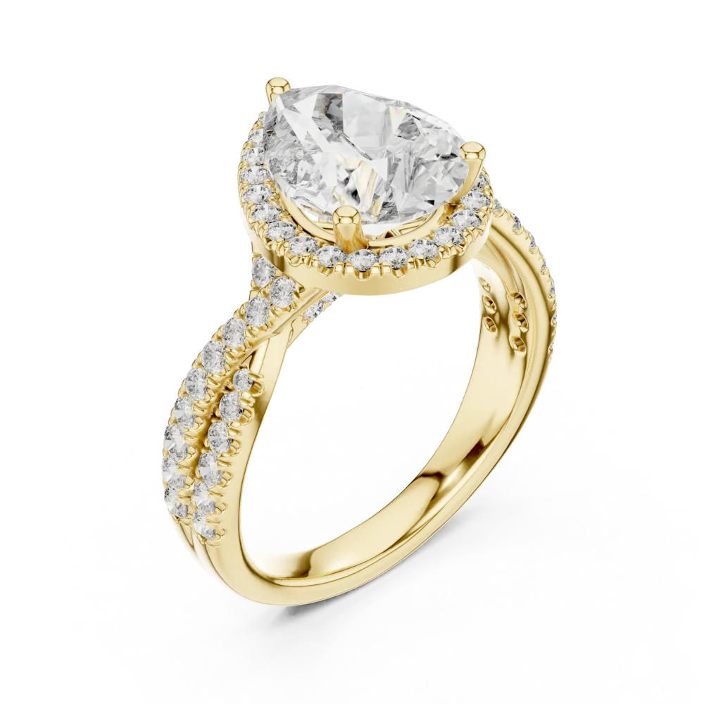 Experience the unmatched brilliance of this pear cut solitaire ring. Expertly crafted in pure gold, this luxury piece is perfect for any occasion. Shop now.