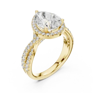 Ethereal Pear Cut Pavé-Set Halo Solitaire Ring