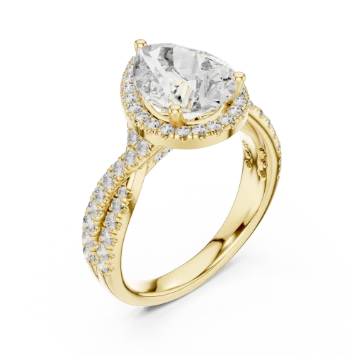 Ethereal Pear Cut Pavé-Set Halo Solitaire Ring