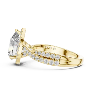 Ethereal Pear Cut Pavé-Set Halo Solitaire Ring - Image 4