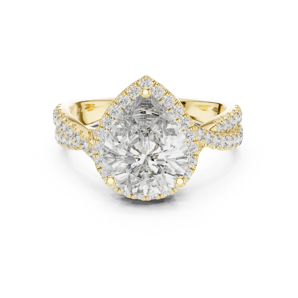 Ethereal Pear Cut Pavé-Set Halo Solitaire Ring - Image 2