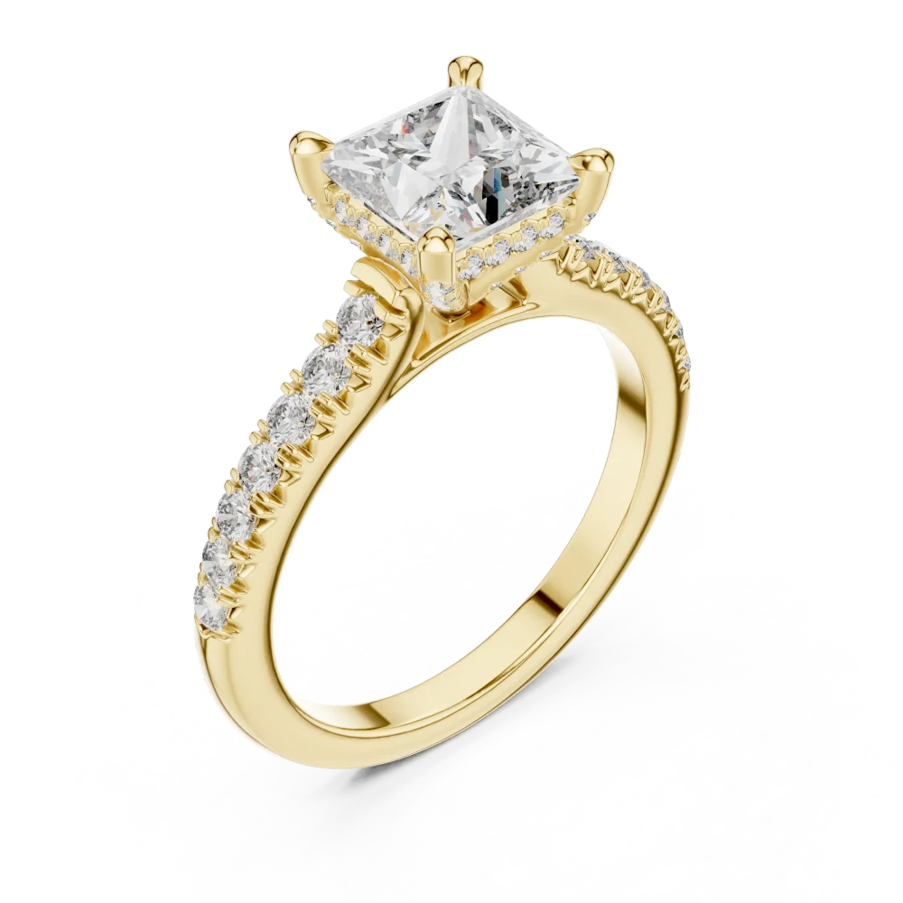 Celebrate forever with our elegant princess-cut solitaire ring, featuring pavé-set lab-grown diamonds. Experience modern luxury—shop this piece today.