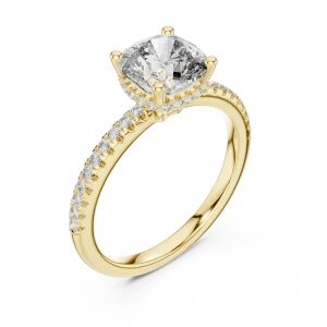 Ethereal Cushion Cut Pavé-Set Hidden Halo Solitaire Ring