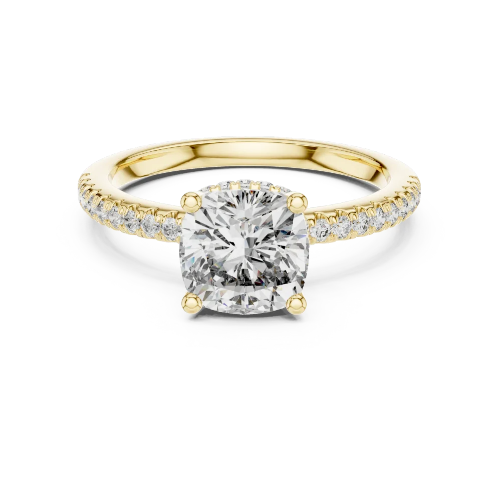 Ethereal Cushion Cut Pavé-Set Hidden Halo Solitaire Ring - Image 2