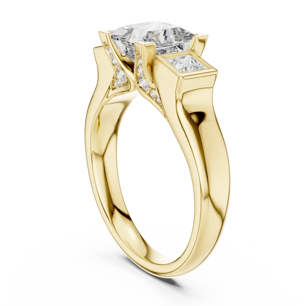 Architectural Princess Cut Three-Stone Statement Ring - Image 3