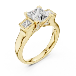 Symmetry Princess Cut Geometric Three Stone Solitaire Ring