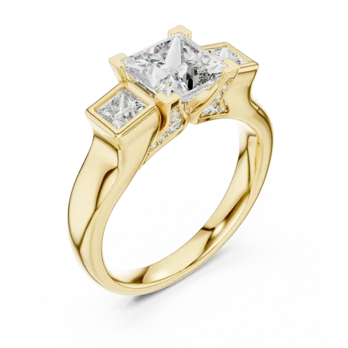 Symmetry Princess Cut Geometric Three Stone Solitaire Ring