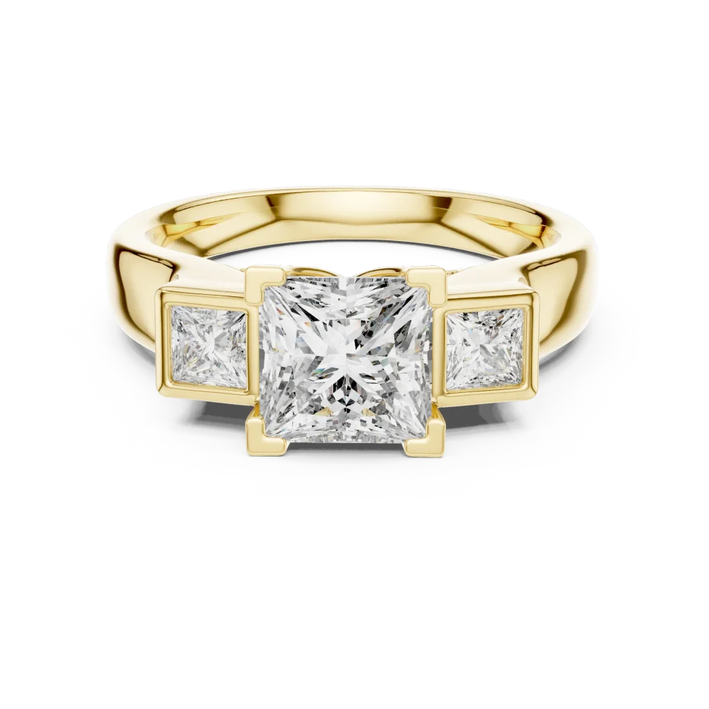 Symmetry Princess Cut Geometric Three Stone Solitaire Ring - Image 2
