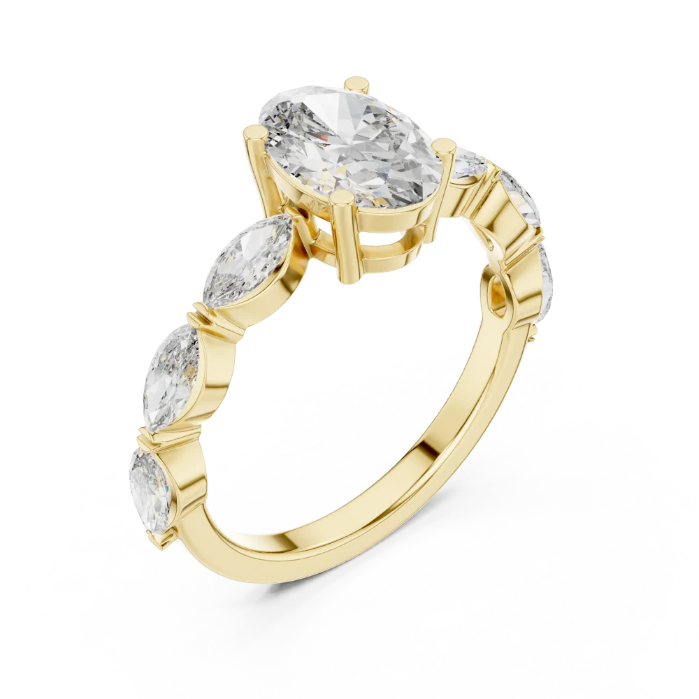 Experience timeless radiance with this elegant oval solitaire ring featuring marquise side stones. Shop sustainable, brilliant lab-grown luxury.