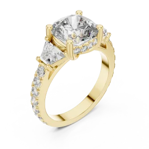 Ethereal Cushion Cut Three Stone Diamond Statement Ring