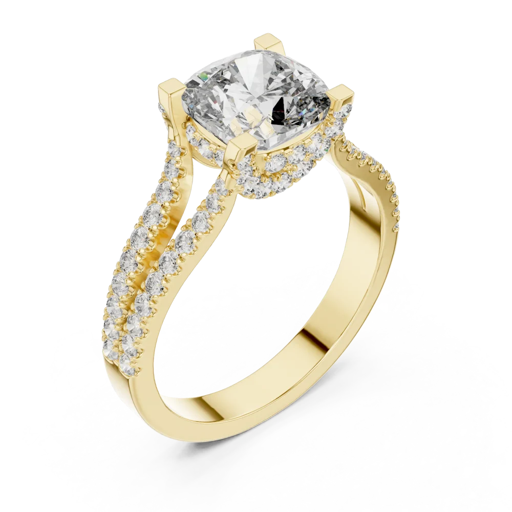 Discover the radiant beauty of this cushion cut solitaire ring, featuring a pavé-set split shank for ultimate brilliance. Shop our luxury collection.