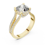 Ethereal Cushion Cut Pavé-Set Split Shank Solitaire Ring