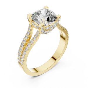 Ethereal Cushion Cut Pavé-Set Split Shank Solitaire Ring